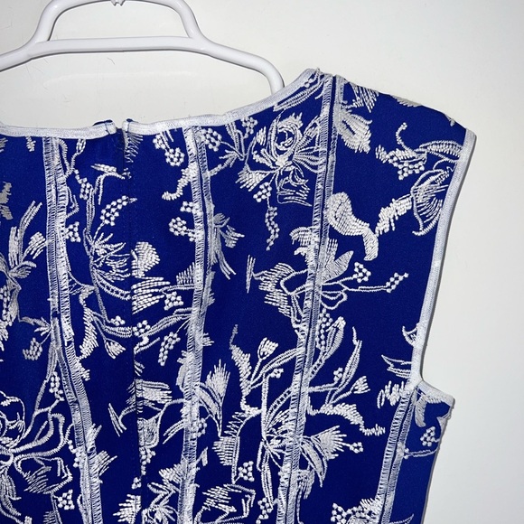 TADASHI SHOJI Blue Floral Embroidered A-Line Dress - Picture 13 of 15